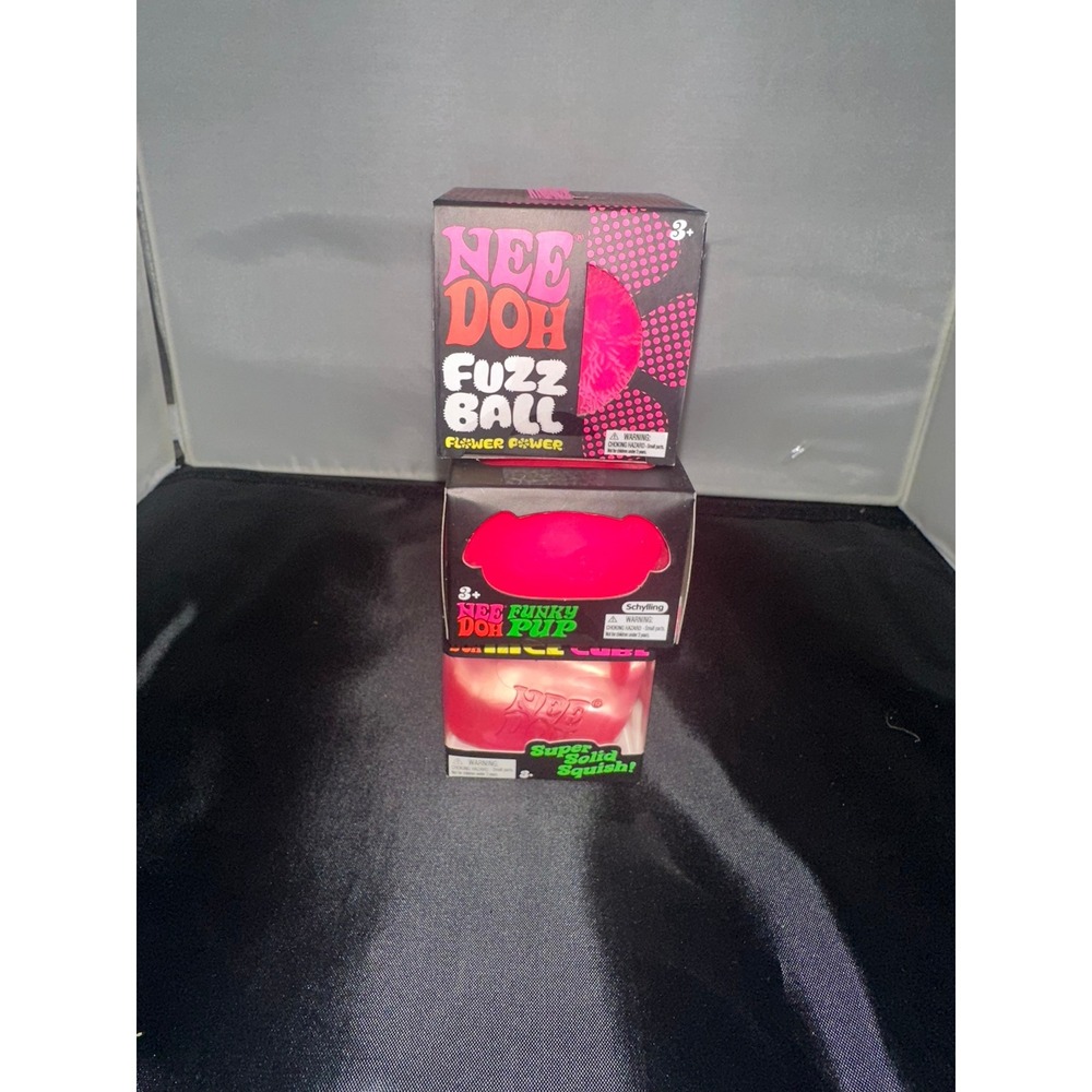 Schylling‎ NeeDoh Fidget Toy Bundle Nice Cube Fuzz Ball Funky Pup Pink Set of 3
